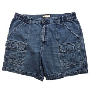 Savane Denim Cargo Shorts Mens 38 Blue Jean Cotton Elastic Waist Utility